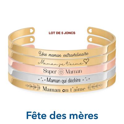 Bracelets Maman n°2 - Set of 5 engraved bangle bracelets