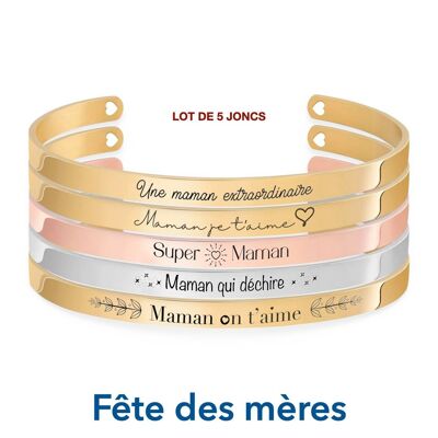 Bracelets Maman n°2 - Set of 5 engraved bangle bracelets