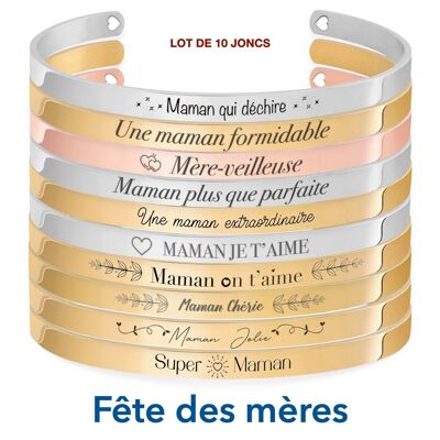 Bracelets Maman n°3 - Lot de 10 bracelets joncs gravés