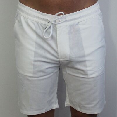 WHITE LINEN RUGBY BERMUDA SHORTS