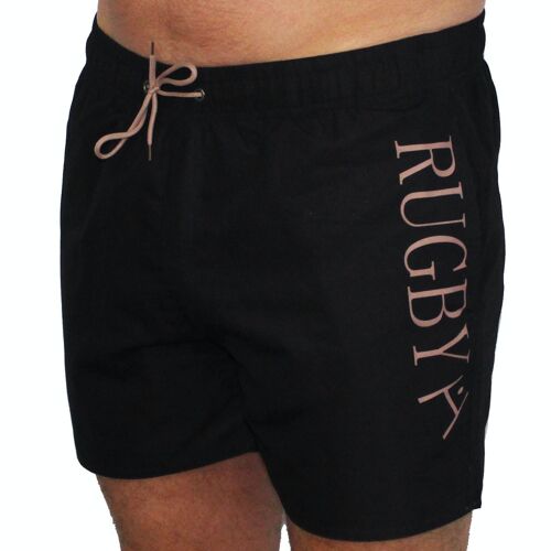 SHORT DE BAIN RUGBY EN NOIR ET BEIGE