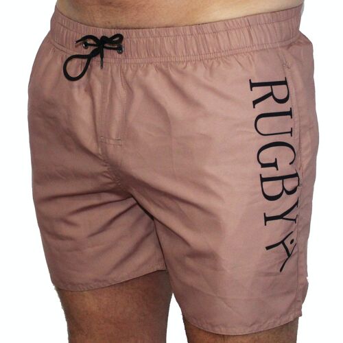 SHORT DE BAIN RUGBY EN BEIGE ET NOIR