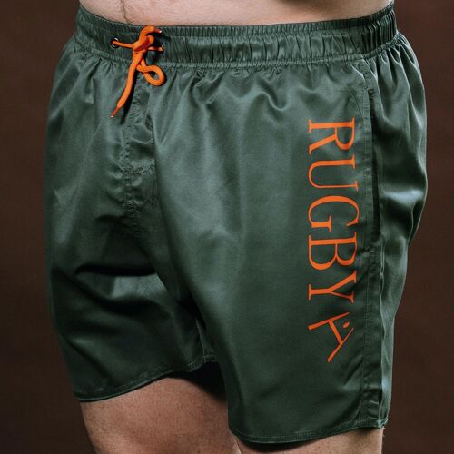 SHORT DE BAIN RUGBY VERT ET ORANGE