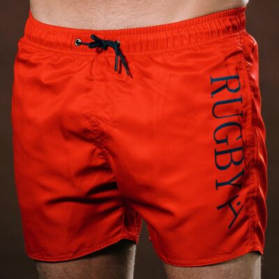 RED AND NAVY RUGBY SWIM SHORTS