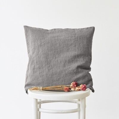 Housse de coussin en lin cendré