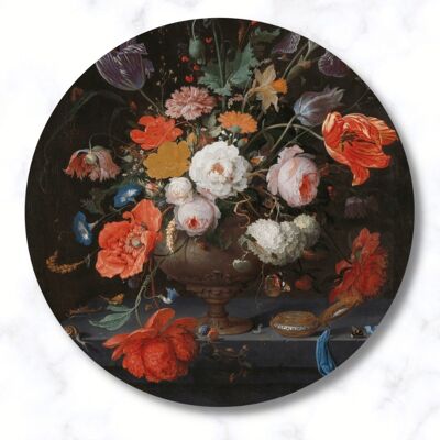 Cercle mural Nature morte de fleurs avec montre