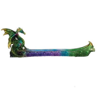 Bruciatore per bastoncini di incenso acchiappacenere metallizzato Rainbow Dragon