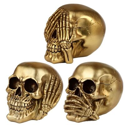 Set of 3 Hear No Speak No See No Evil Gold Skulls