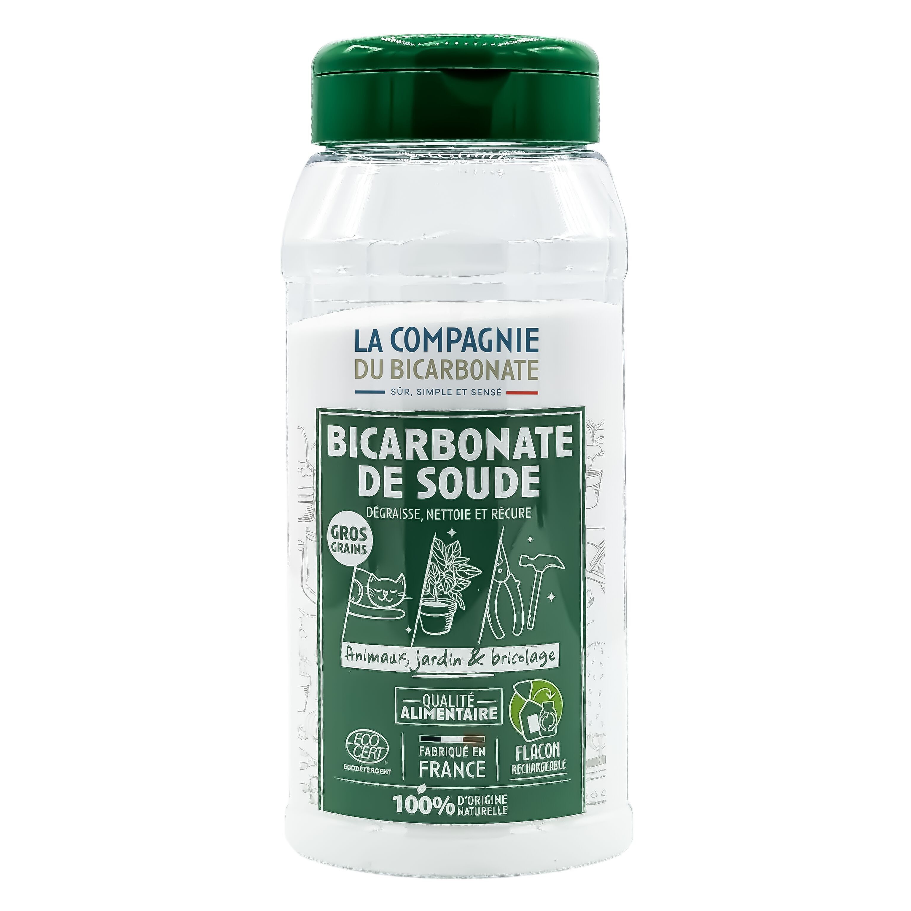 Bicarbonato de sodio de grado alimenticio para jardín, mascotas y bricolaje - Botella rellenable de 800 g