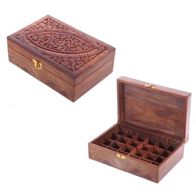 Caja de aceite esencial de madera de Sheesham, diseño 1 (capacidad para 24 botellas)