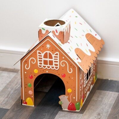 Christmas Gingerbread Lane Cat Playhouse 100% Cardboard Cat Den