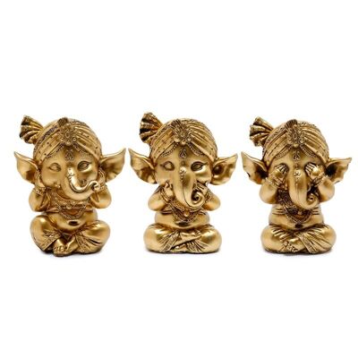 Set von 3 Gold Ganesh hört nichts, spricht nicht, sieht nichts Böses