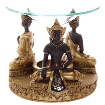 Brûleur à huile et à cire de Bouddha thaïlandais doré et marron avec détails en mosaïque de verre