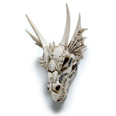 Grande décoration de crâne de dragon avec détail métallique