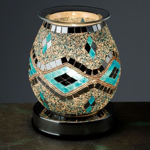 EU 2 Pin Plug Eden Blue & Silver Mosaic Electric Wax Melt Aroma Warmer Lamp