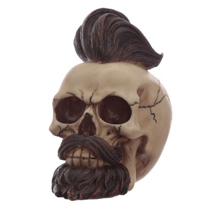 Ornamento teschio mohicano hipster con barba e capelli in stile
