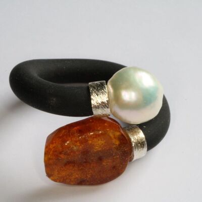 La Gomera amber, silver cuffs RING