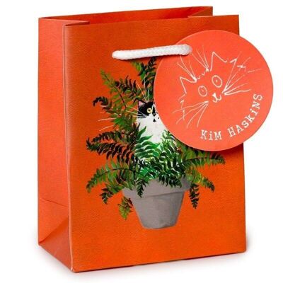 Kim Haskins Floral Cat in Fern Red Gift Bag Small