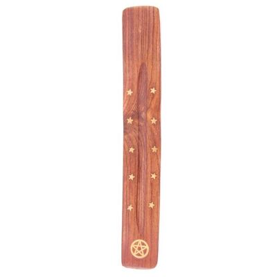 Sheesham Wood Ashcatcher Incense Stick Burner Pentagram & Stars