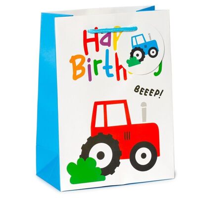 Happy Birthday Little Tractors Bolsa de regalo mediana
