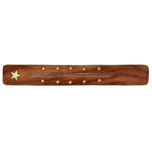 Sheesham Wood Ashcatcher Incense Stick Burner with Brass Star Inlay