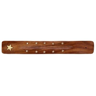 Quemador de varilla de incienso Ashcatcher de madera de sheesham con incrustaciones de estrella de latón