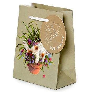 Kim Haskins Floral Cat in Plant Pot Vert Sac Cadeau Petit 2