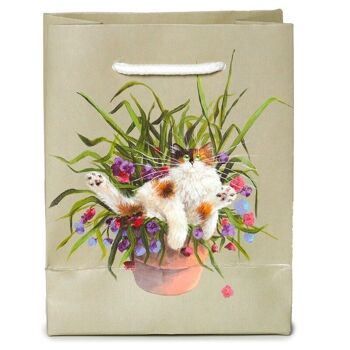 Kim Haskins Floral Cat in Plant Pot Vert Sac Cadeau Petit 4