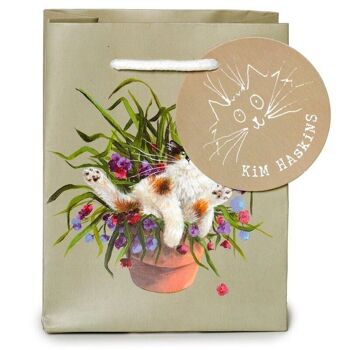 Kim Haskins Floral Cat in Plant Pot Vert Sac Cadeau Petit 5