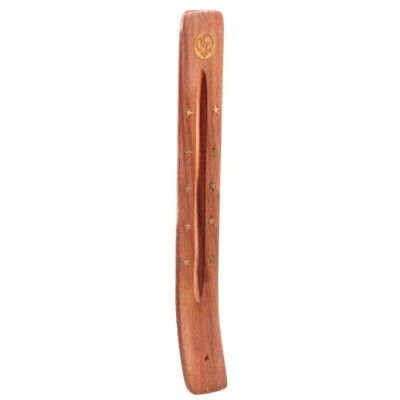 Sheesham Wood Ashcatcher Incense Stick Burner with Symbol and Stars Inlay