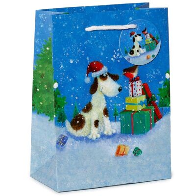 Jan Pashley Navidad perro bolsa de regalo mediano