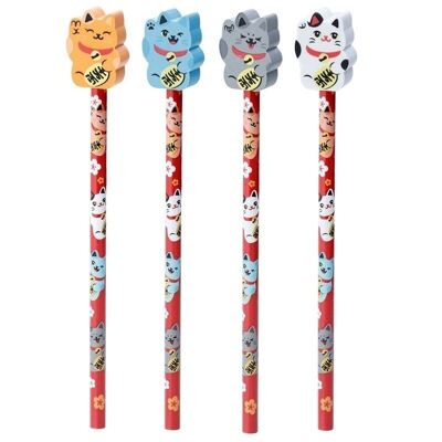 Maneki Neko Lucky Cat Pencil & Eraser Topper