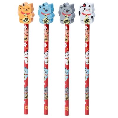 Lápiz y goma de borrar Maneki Neko Lucky Cat Topper