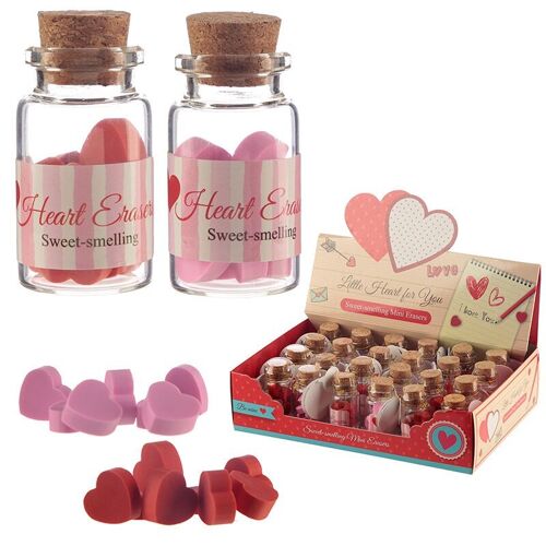 Scented Mini Heart Erasers in a Jar