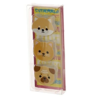 Adoramals Pug, Cat and Shiba Inu 3 Piece Eraser Set