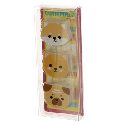 Adoramals Pets 3-teiliges Radiergummi-Set mit Mops, Katze und Shiba Inu