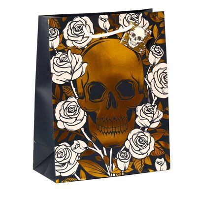 Grand sac cadeau métallisé Skulls and Roses