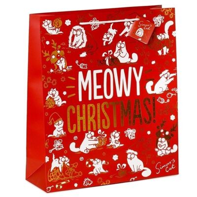 Simon\'s Cat Meowy Christmas Bolsa de regalo metálica extra grande