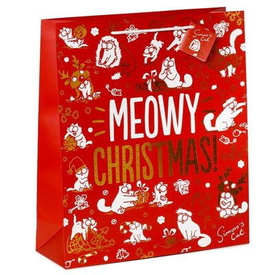 Simon's Cat Meowy Christmas Bolsa de regalo metálica extra grande