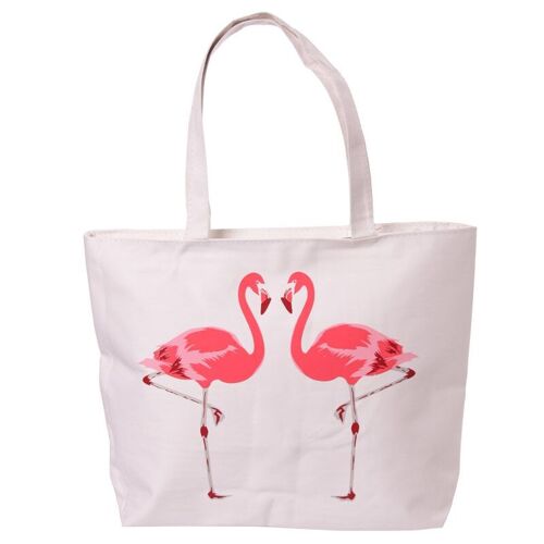 Flamingo Design Reusable Zip Up Cotton Bag