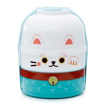 Boîte à bento ronde empilée chat porte-bonheur Maneki Neko 1