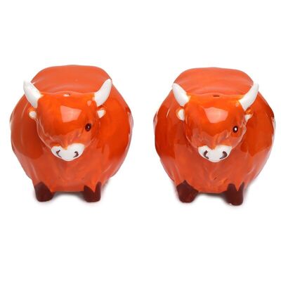 Set sale e pepe in ceramica di mucca Highland Coo