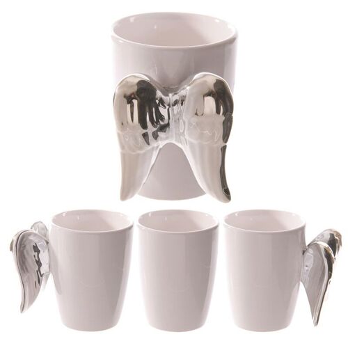 Silver Angel Wings Ceramic Shaped Handle Mug