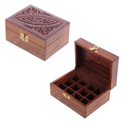 Sheesham Wood Essential Oil Box - Design 1 (Holds 12 Bottles)
