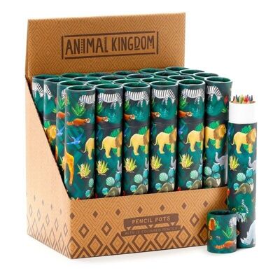 Animal Kingdom Large Pencil Pot with 12 Colouring Pencils