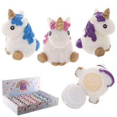 Enchanted Rainbows Unicorn Lip Balm in un porta unicorno