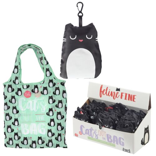 Foldable Reusable Shopping Bag Feline Fine Black Cat - The Cats Out of the Bag