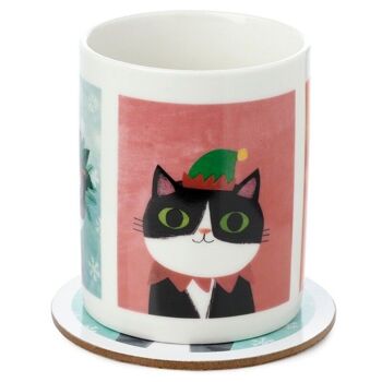 Angie Rozelaar Planet Cat Ensemble de tasse et dessous de verre en porcelaine de Noël 4