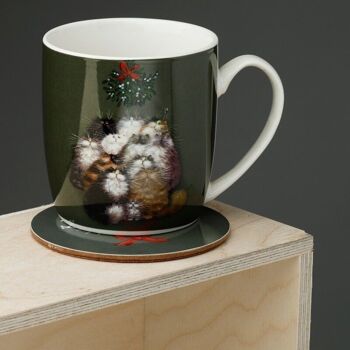 Ensemble tasse et sous-verre en porcelaine 12 chats de Noël de Kim Haskins 2