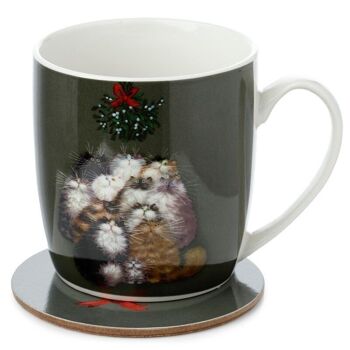Ensemble tasse et sous-verre en porcelaine 12 chats de Noël de Kim Haskins 5